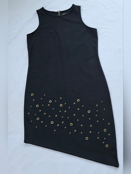 Worthington Dresses & Skirts - Worthington Black Sheath Dress Asymmetrical Hem Gold Detail Size S